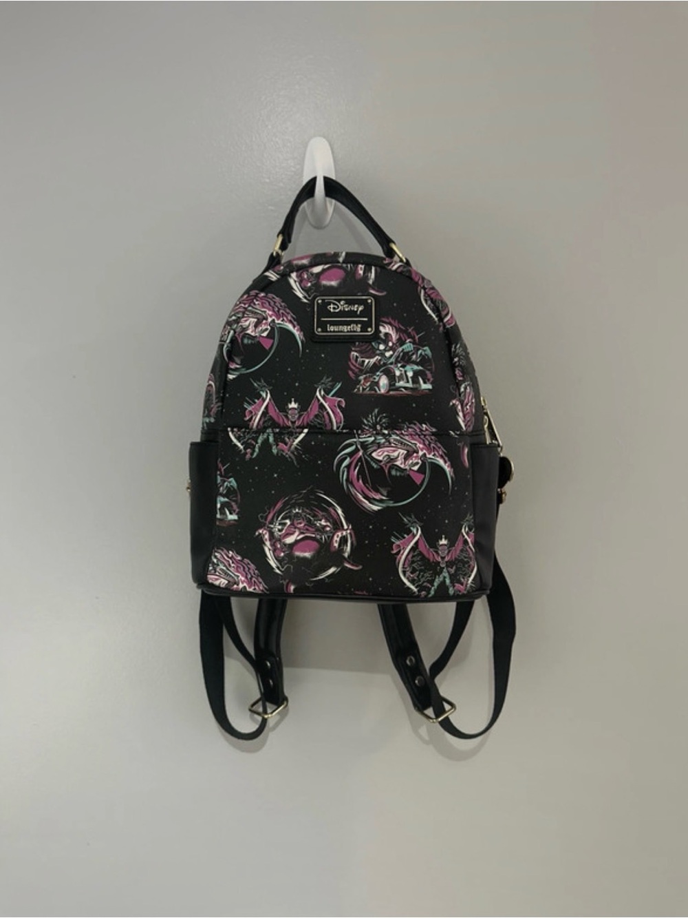 Loungefly Black Mini Backpack with Pink & Teal Villain Accents